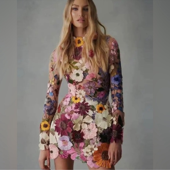 #153 Embroidered Flowers Hollow Cut Out Back , Mini Dress - Picture 12 of 13